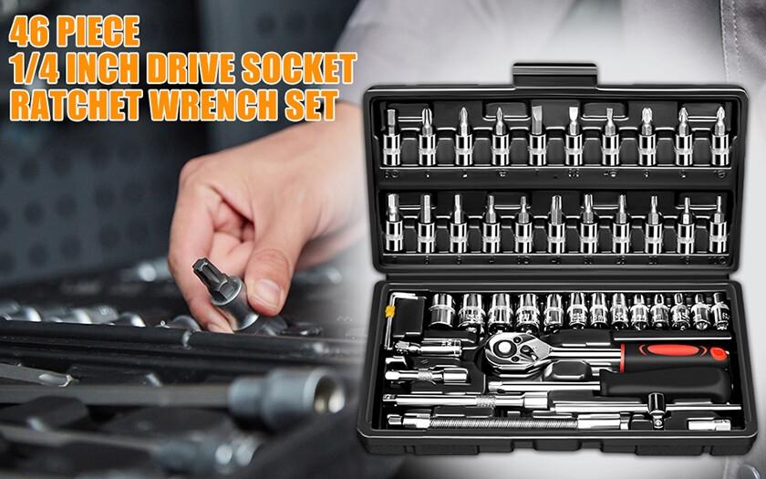 Mythco 46 Pieces 1/4 Inch Drive Socket Ratchet Wrench Set Black